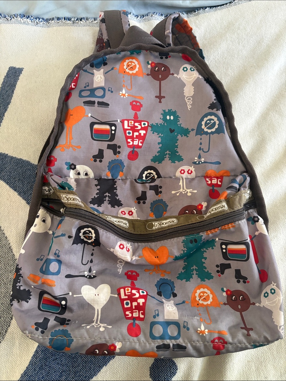 LeSportsac Kids Gray Backpack with Colorful Monster Print